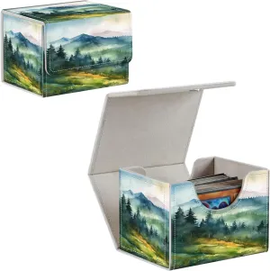 Card Deck Box for MTG, PU Leather Microfiber Lining Trading Card Storage Case Fits 100  Sleeved Cards Strong Magnet Cover Holder for Magic Commander TCG CCG, Watercolor Landscape Painting