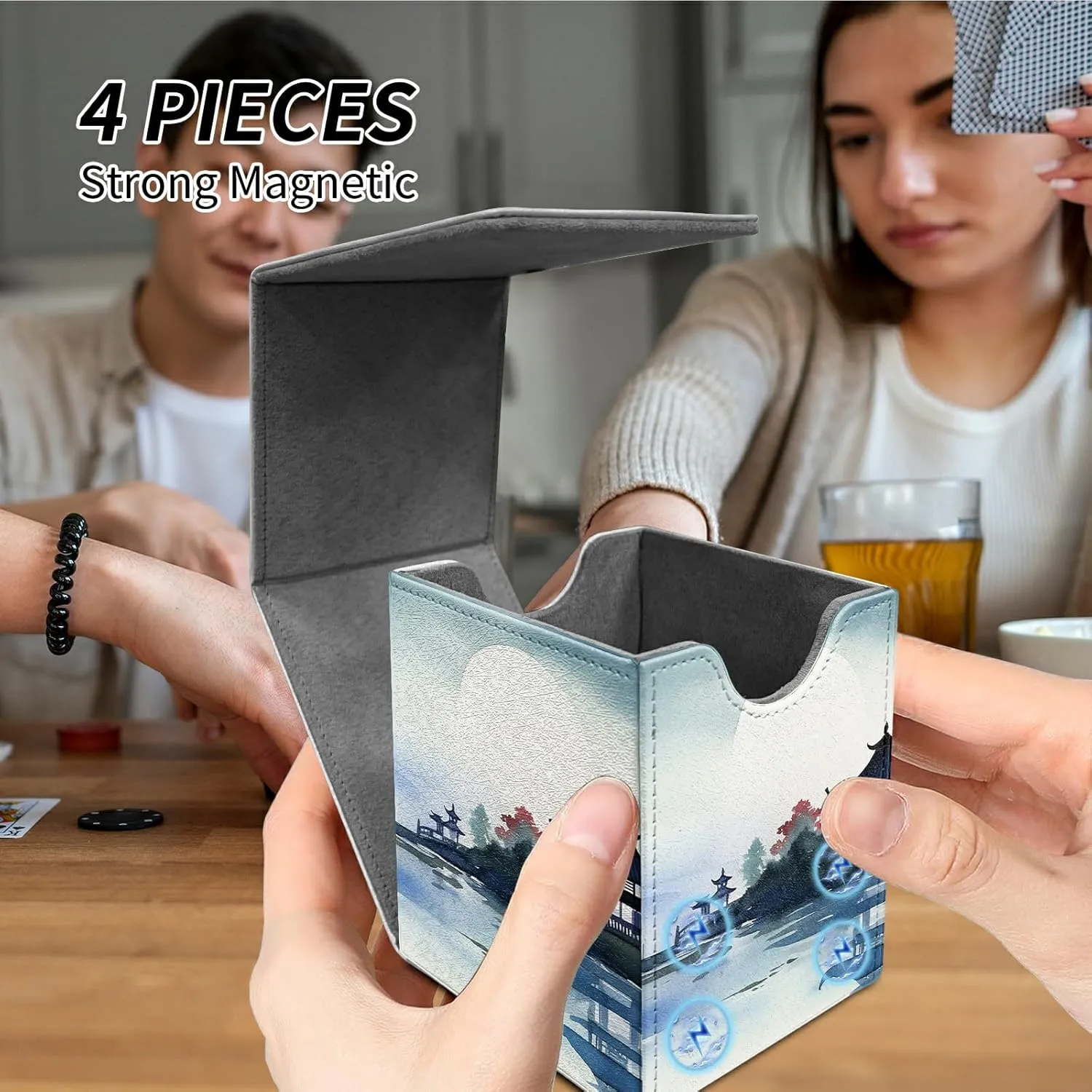 Card Deck Box Trading Cards with Strong Magnet Chinese Watercolor Painting Theme Commander Deck Box Card Storage Box Magic Premium Card Storage Box Case Cover for TCG CCG Magic Cards