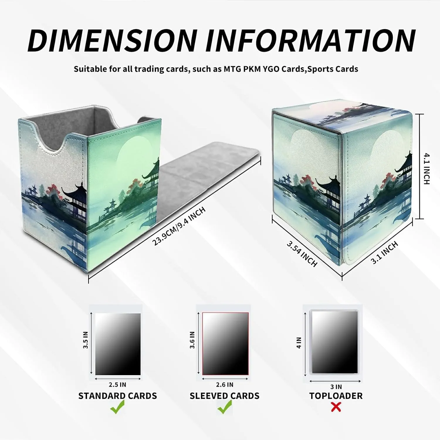 Card Deck Box Trading Cards with Strong Magnet Chinese Watercolor Painting Theme Commander Deck Box Card Storage Box Magic Premium Card Storage Box Case Cover for TCG CCG Magic Cards