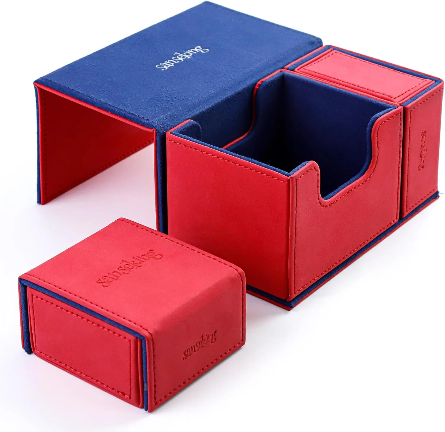 Card Deck Box with Dice Tray for MTG Commander Deck Box with Dice Tray Soft Leather Tcg Card Box Magic Gift for MTG TCG CCG (Red)