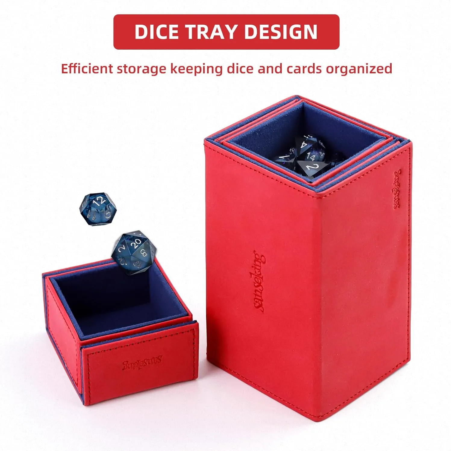 Card Deck Box with Dice Tray for MTG Commander Deck Box with Dice Tray Soft Leather Tcg Card Box Magic Gift for MTG TCG CCG (Red)