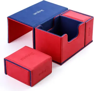 Card Deck Box with Dice Tray for MTG Commander Deck Box with Dice Tray Soft Leather Tcg Card Box Magic Gift for MTG TCG CCG (Red)