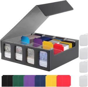 Card Storage Box, 3200  MTG Deck Box with 12 Colorful Dividers & 4 Supporters,With transaction storage viewing window,Commander Deck Case Fits for Magic Game Cards, MTG、TCG (Gray)