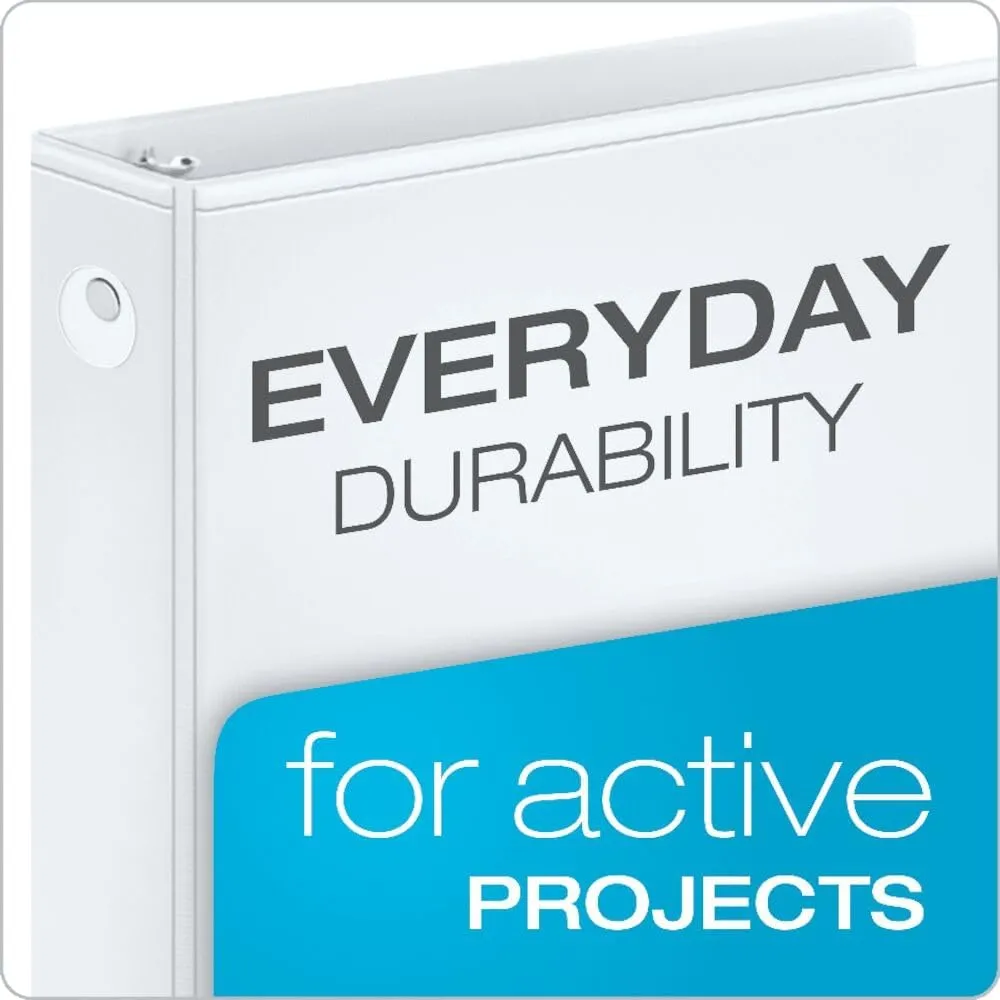 Cardinal Economy 3-Ring Binders, 1.5", Round Rings, Holds 350 Sheets, ClearVue Presentation View, Non-Stick, White, Carton of 12 (90631)