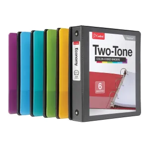 Cardinal Two Tone 3 Ring Binders, Binders for School and Office, Black/Rainbow, Durable 1.5 inch Round Rings, Holds 350 Sheets, Presentation Cover, Clear Pockets, Non-Stick, 6 Pack (1000834)
