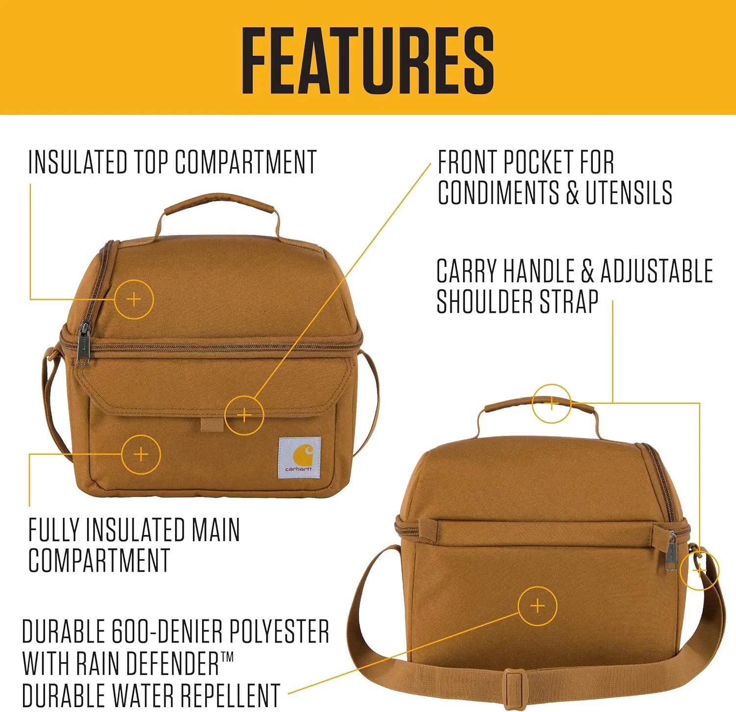 Carhartt 12 Can Two Compartment Lunch Box | Durable, Fully-Insulated Lunch Bag for Women & Men, Large Lunchbox (Port)
