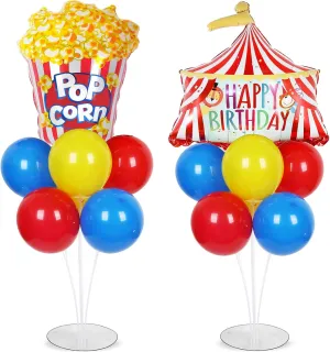 Carnival Circus Party Balloons Stand Kit 2 Sets with 2 Circus Tent Popcorn Foil Balloons Circus Themed Party Balloon Centerpiece for Tables for Carnival Circus Birthday Party Decorations