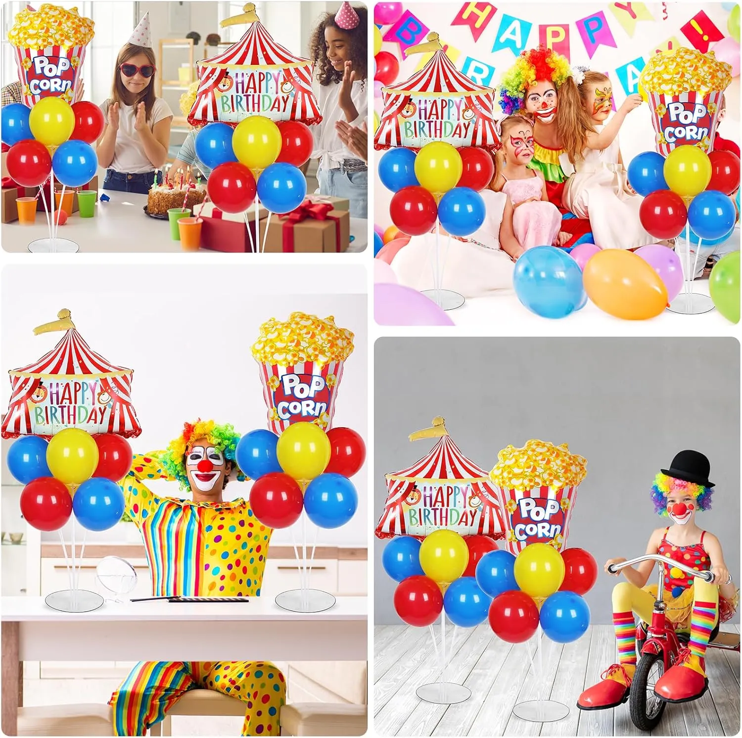 Carnival Circus Party Balloons Stand Kit 2 Sets with 2 Circus Tent Popcorn Foil Balloons Circus Themed Party Balloon Centerpiece for Tables for Carnival Circus Birthday Party Decorations