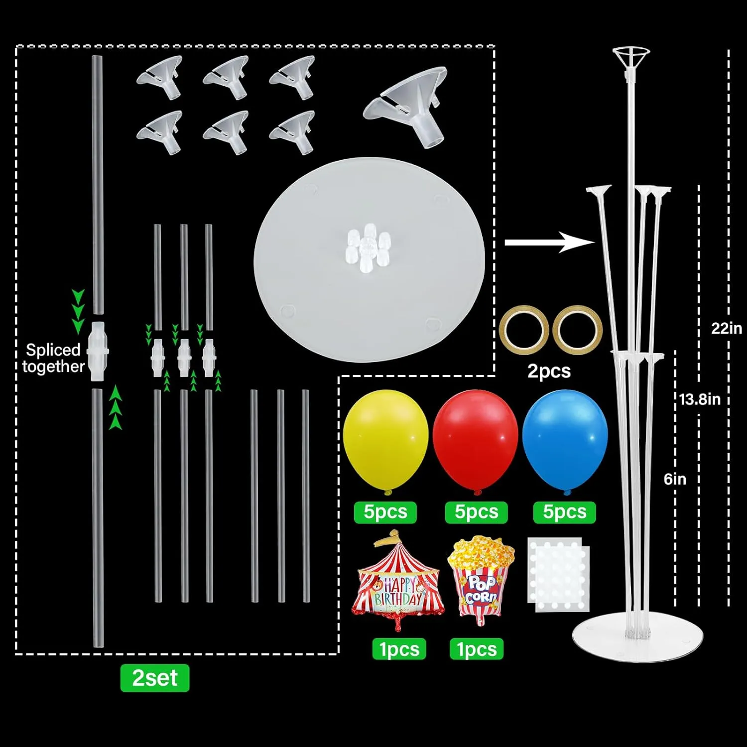 Carnival Circus Party Balloons Stand Kit 2 Sets with 2 Circus Tent Popcorn Foil Balloons Circus Themed Party Balloon Centerpiece for Tables for Carnival Circus Birthday Party Decorations
