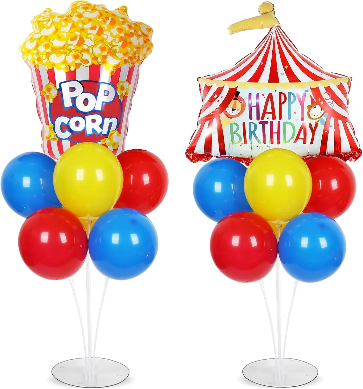 Carnival Circus Party Balloons Stand Kit 2 Sets with 2 Circus Tent Popcorn Foil Balloons Circus Themed Party Balloon Centerpiece for Tables for Carnival Circus Birthday Party Decorations