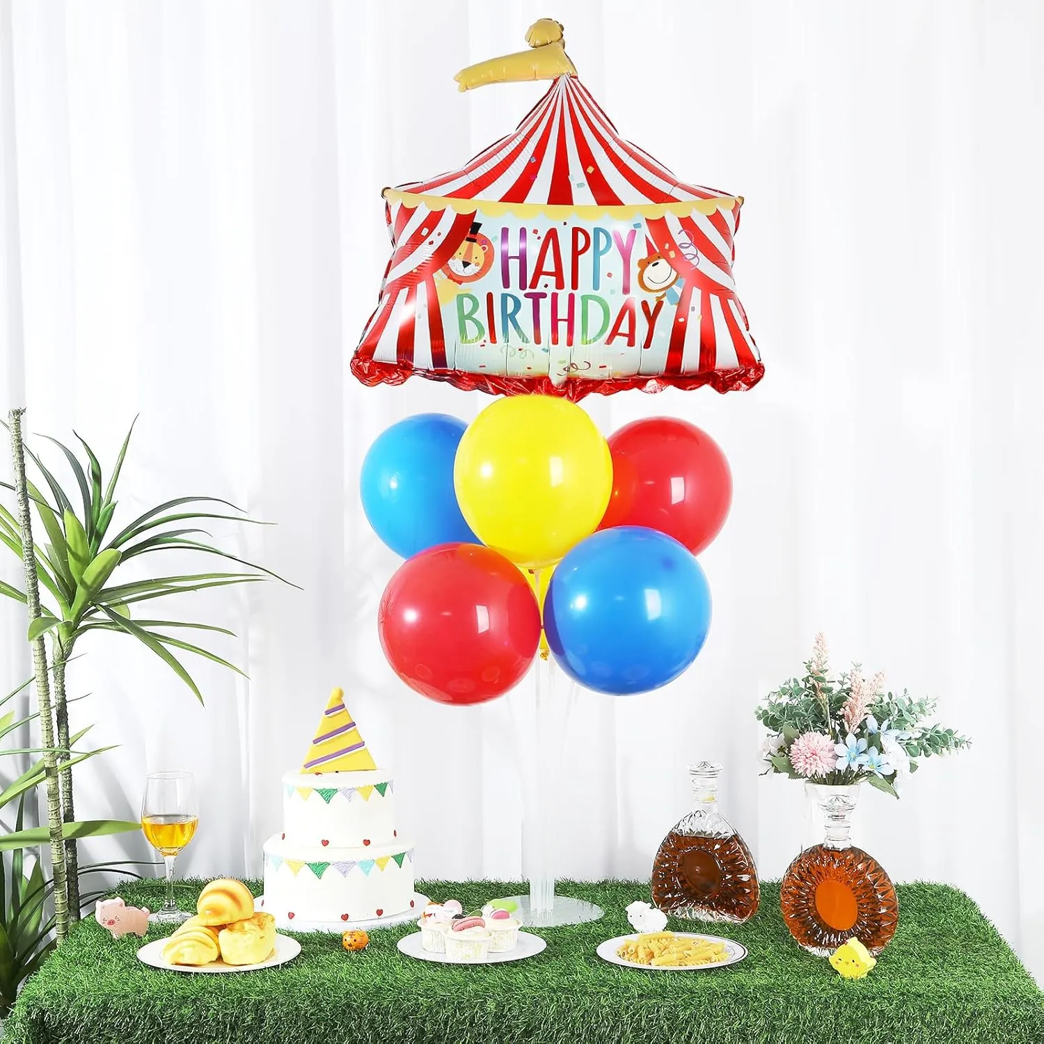 Carnival Circus Party Balloons Stand Kit 2 Sets with 2 Circus Tent Popcorn Foil Balloons Circus Themed Party Balloon Centerpiece for Tables for Carnival Circus Birthday Party Decorations