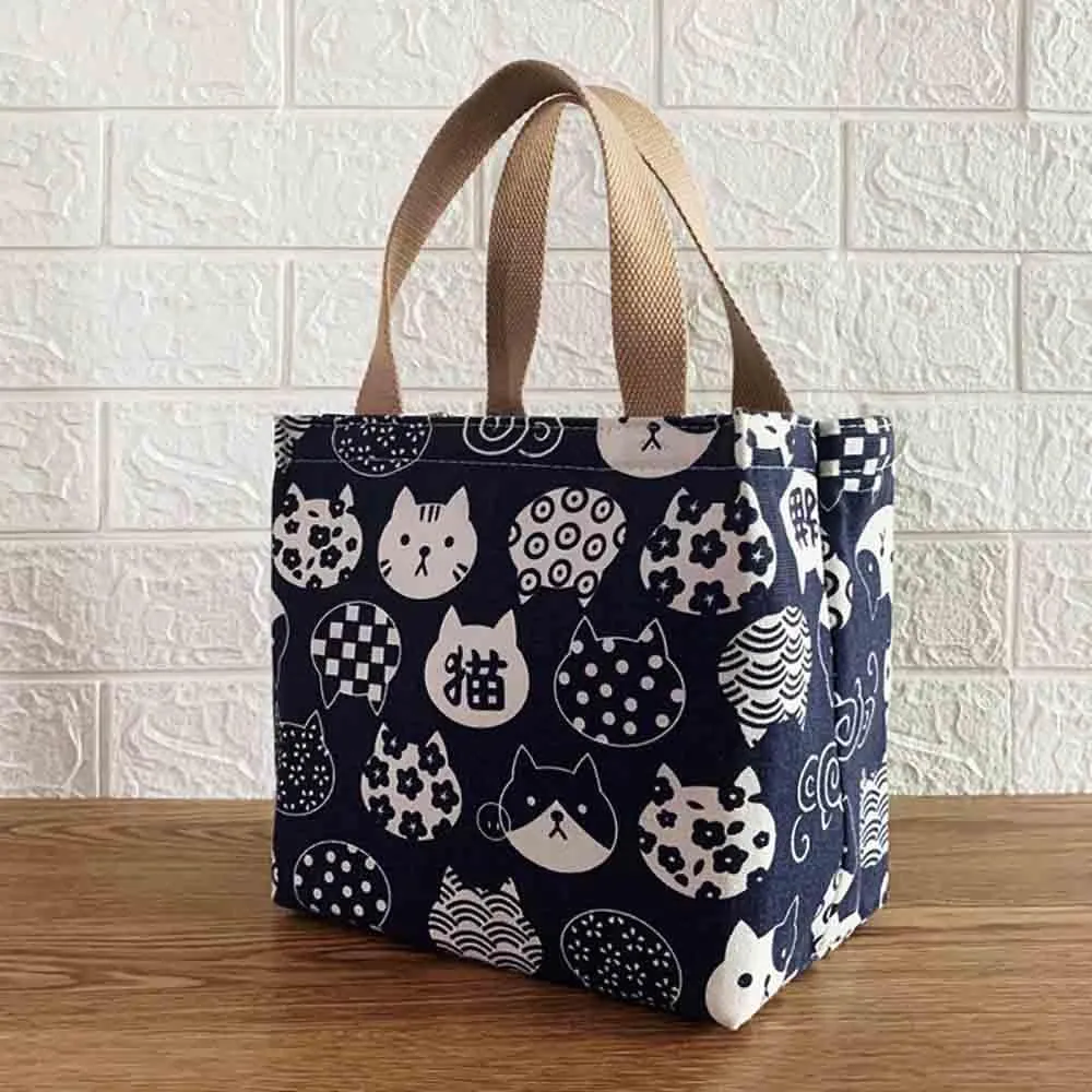Cartoon canvas women's Japanese insulated handbag lunch box bag lunch bag bento bag (Style A)