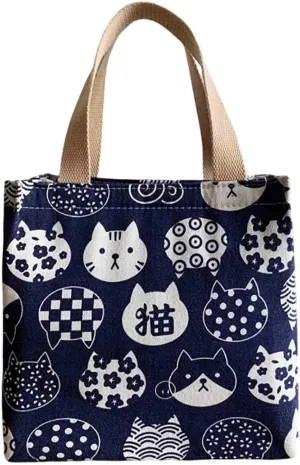 Cartoon canvas women's Japanese insulated handbag lunch box bag lunch bag bento bag (Style A)