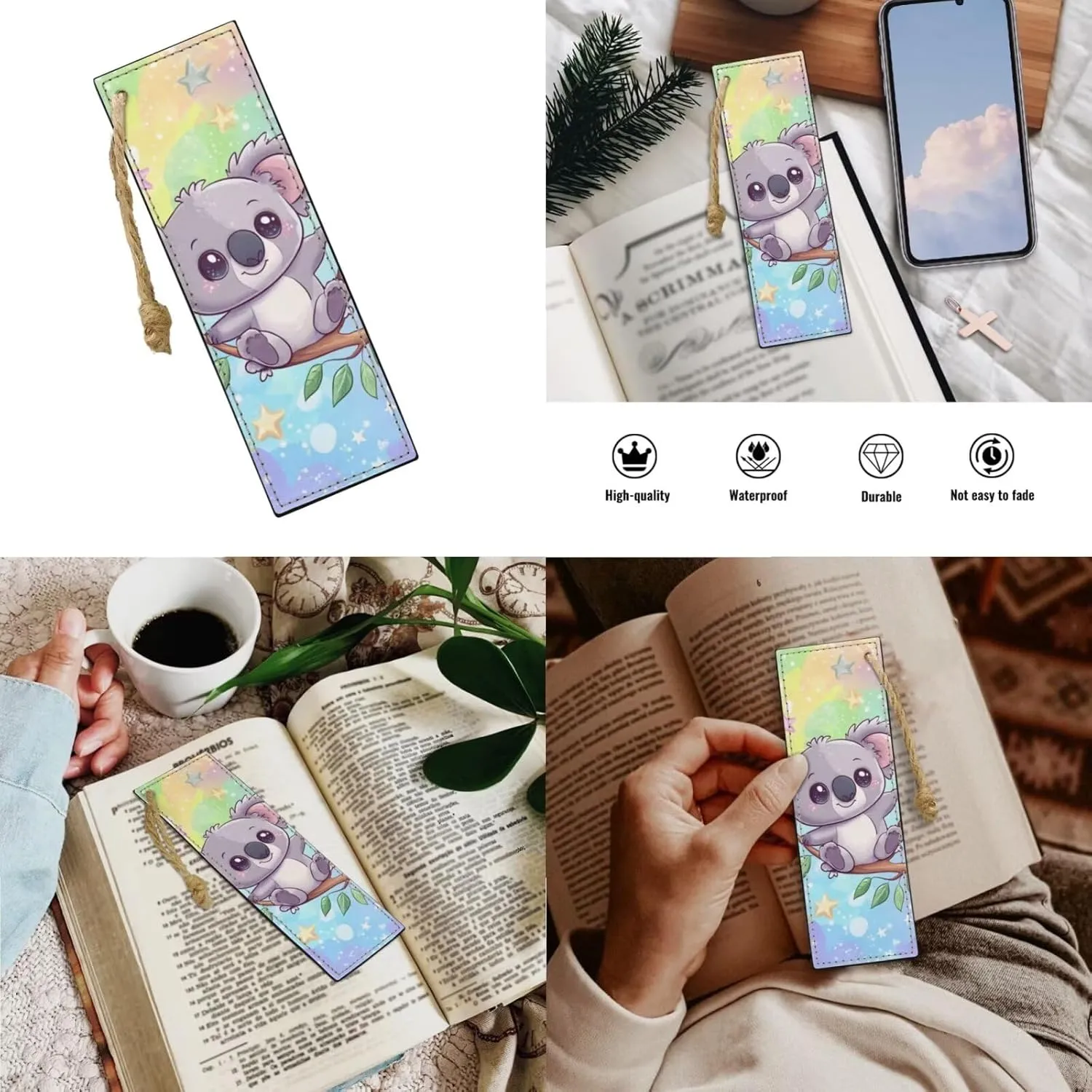 Cartoon Koala Backpack for Girls 4th Grade Boys Bookbag with Lunch Box Kawaii Leather Bookmarks and Pencil Case Customized 4 PCS Zipper Closure Secondary Big School Bag