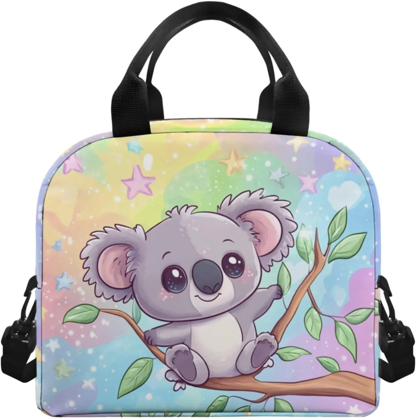 Cartoon Koala Backpack for Girls 4th Grade Boys Bookbag with Lunch Box Kawaii Leather Bookmarks and Pencil Case Customized 4 PCS Zipper Closure Secondary Big School Bag