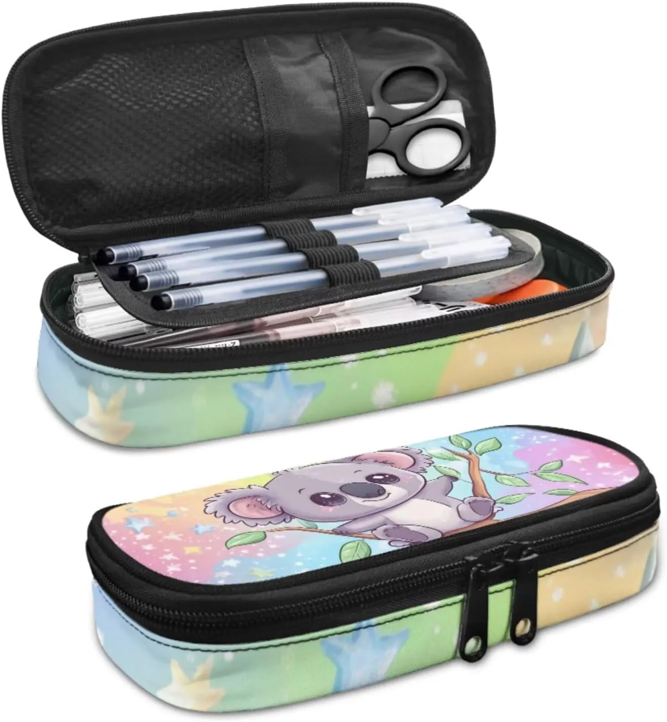 Cartoon Koala Backpack for Girls 4th Grade Boys Bookbag with Lunch Box Kawaii Leather Bookmarks and Pencil Case Customized 4 PCS Zipper Closure Secondary Big School Bag