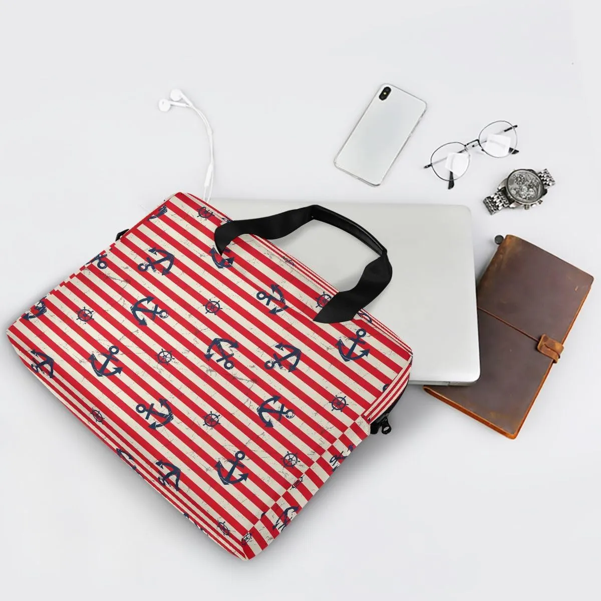 Cartoon Penguin Blue Laptop Shoulder Bag for 16 Inch Notebook Polyester Briefcase Sleeve with Luggage Strap