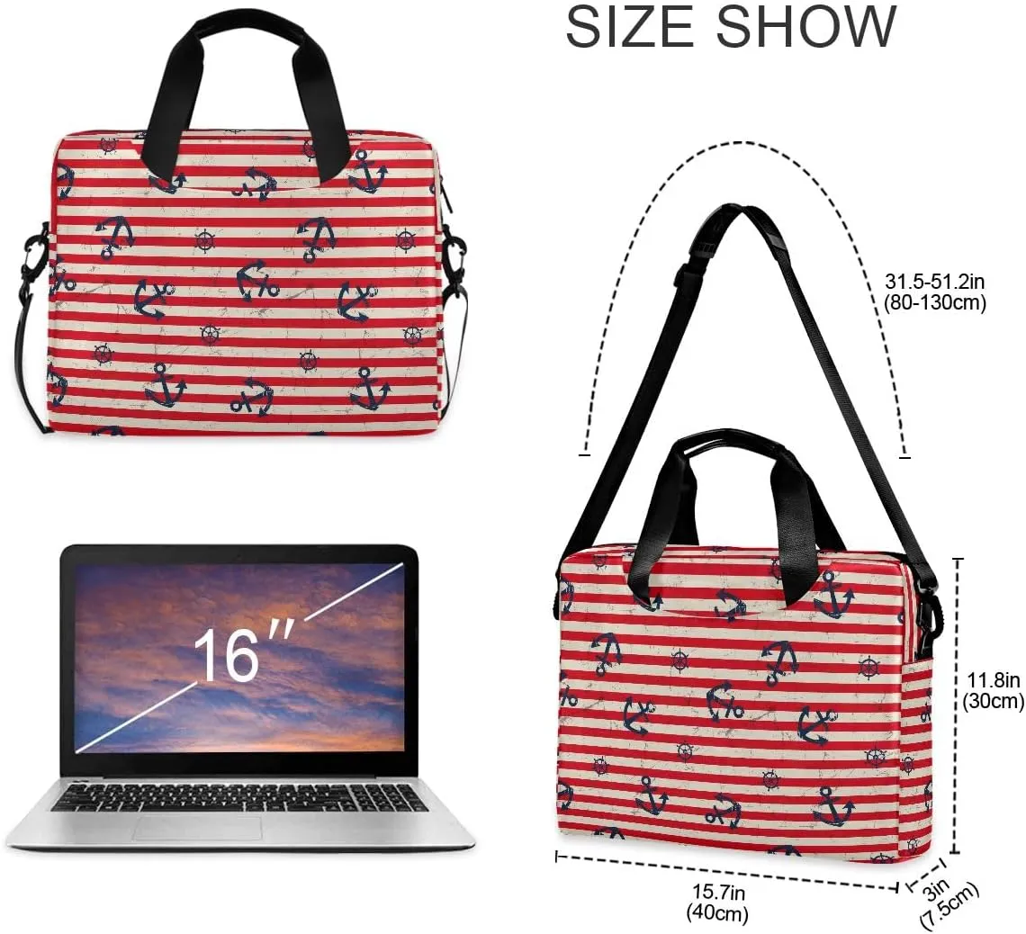 Cartoon Penguin Blue Laptop Shoulder Bag for 16 Inch Notebook Polyester Briefcase Sleeve with Luggage Strap