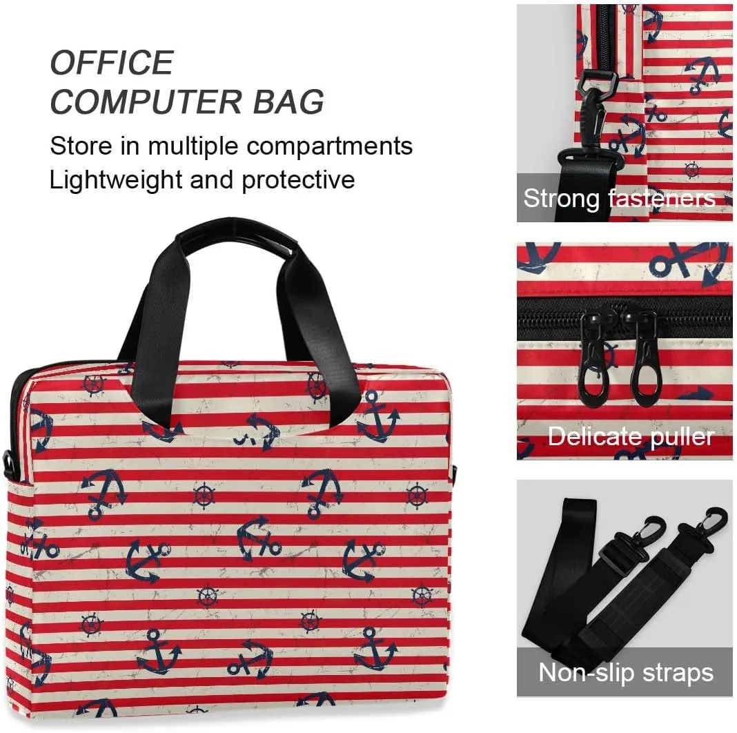 Cartoon Penguin Blue Laptop Shoulder Bag for 16 Inch Notebook Polyester Briefcase Sleeve with Luggage Strap