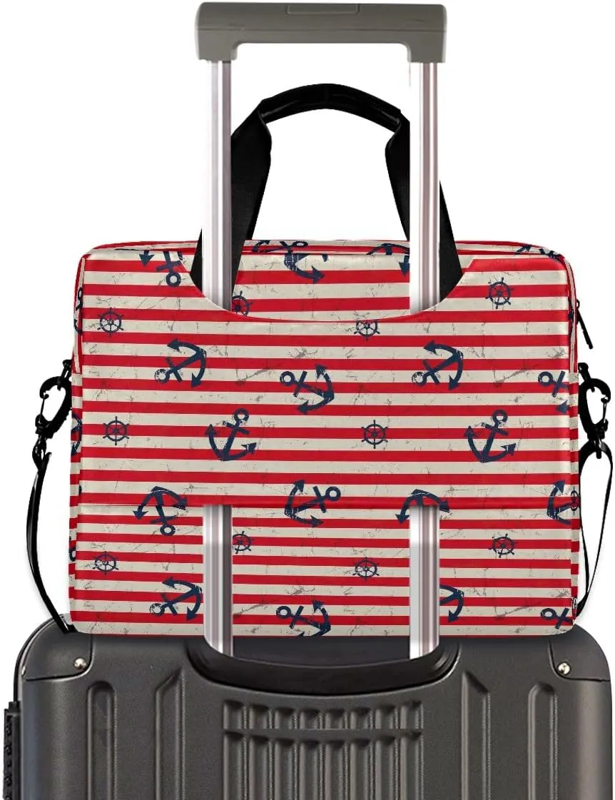 Cartoon Penguin Blue Laptop Shoulder Bag for 16 Inch Notebook Polyester Briefcase Sleeve with Luggage Strap
