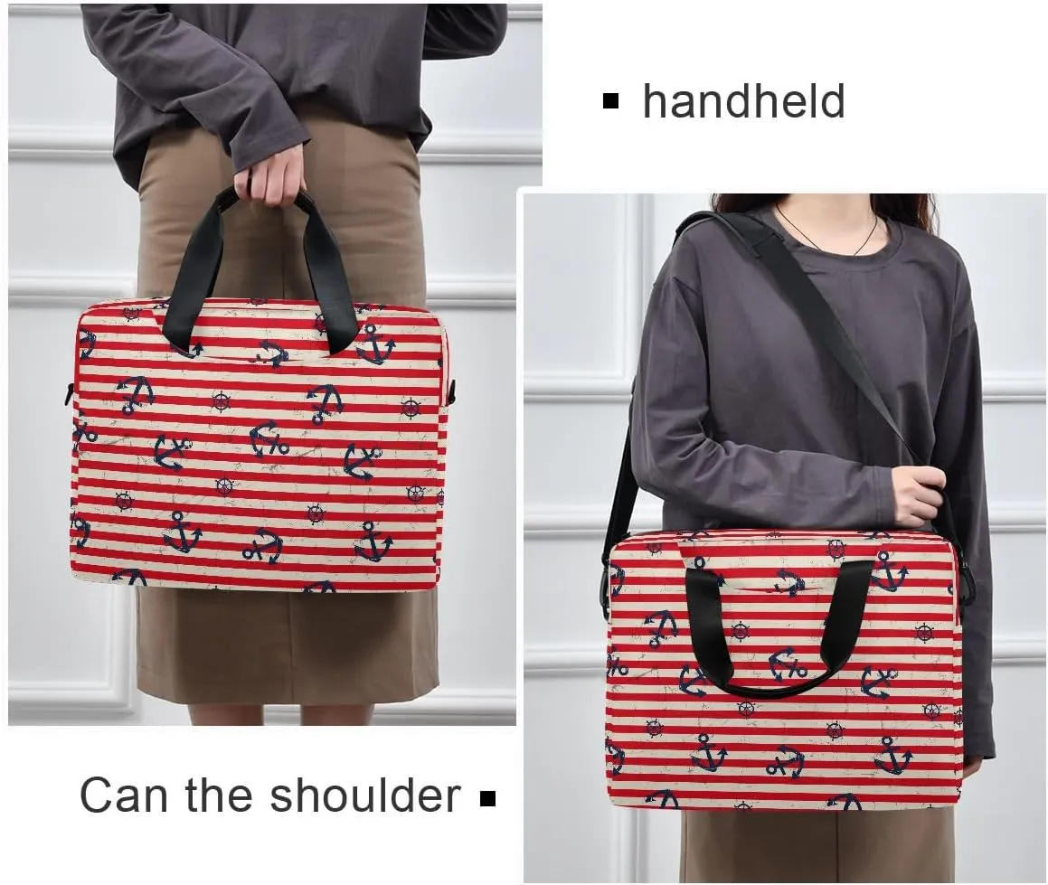Cartoon Penguin Blue Laptop Shoulder Bag for 16 Inch Notebook Polyester Briefcase Sleeve with Luggage Strap