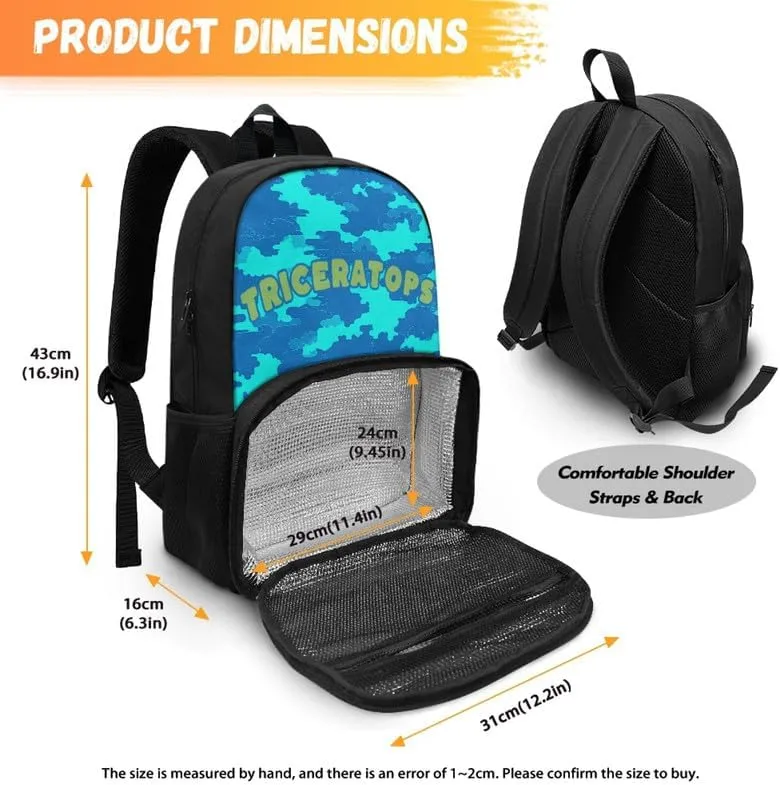 Cartoon Triceratops Camouflage Backpack and Lunch Bag Kids Cute Dinosaur Camo School Bag Pack for Teens Students Boys Girls School Sport Travel