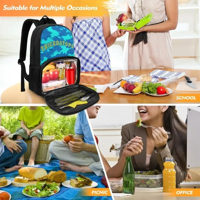 Cartoon Triceratops Camouflage Backpack and Lunch Bag Kids Cute Dinosaur Camo School Bag Pack for Teens Students Boys Girls School Sport Travel