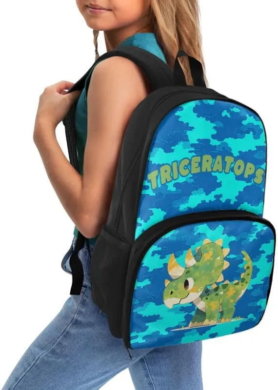 Cartoon Triceratops Camouflage Backpack and Lunch Bag Kids Cute Dinosaur Camo School Bag Pack for Teens Students Boys Girls School Sport Travel