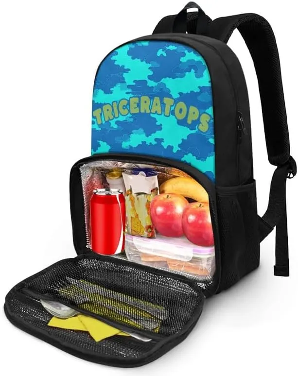 Cartoon Triceratops Camouflage Backpack and Lunch Bag Kids Cute Dinosaur Camo School Bag Pack for Teens Students Boys Girls School Sport Travel