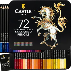 Castle Art Supplies 72 Colored Pencils Set | Quality Soft Core Colored Leads for Adult Artists, Professionals and Colorists | Protected and Organized in Presentation Tin Box