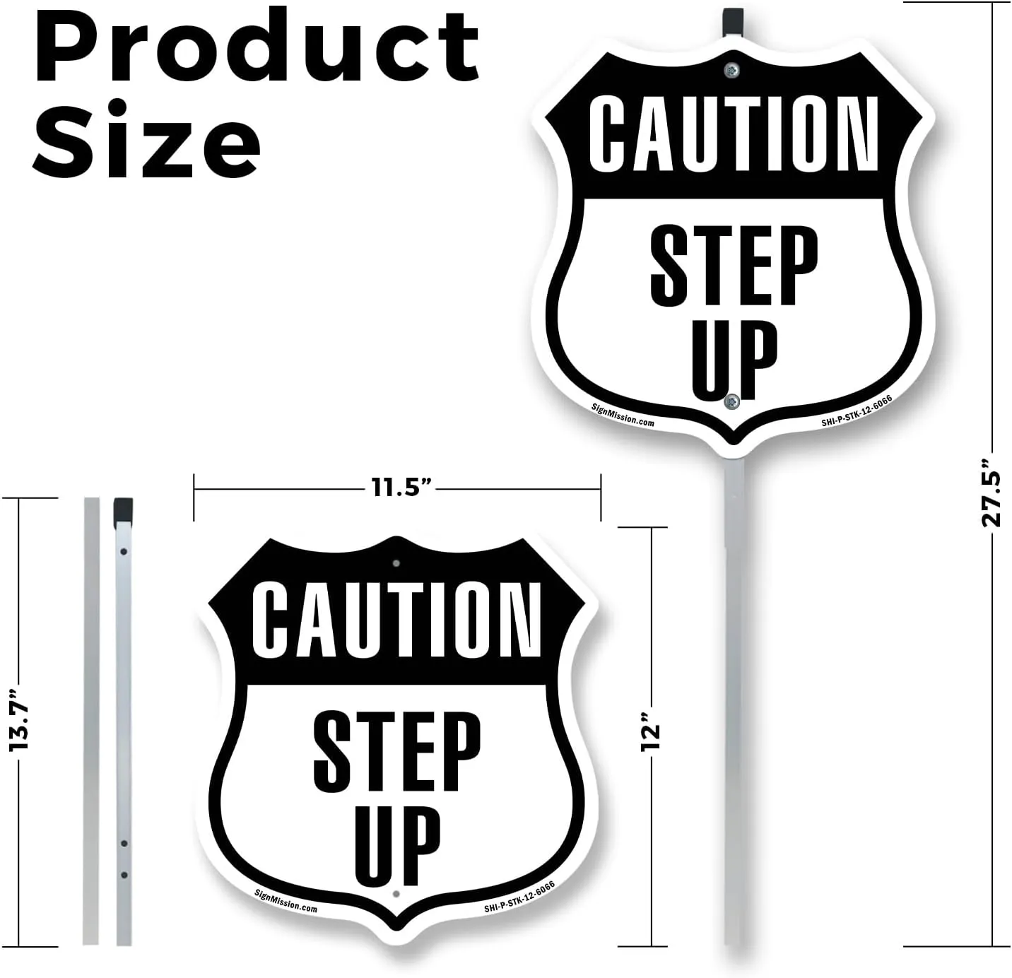 Caution Step Up (10 Pack) 12 inch X 12 inch Shield Shaped Rust-Free Aluminum Metal Signs with Aluminum Mounting Stakes Weather Resistant Made in the USA