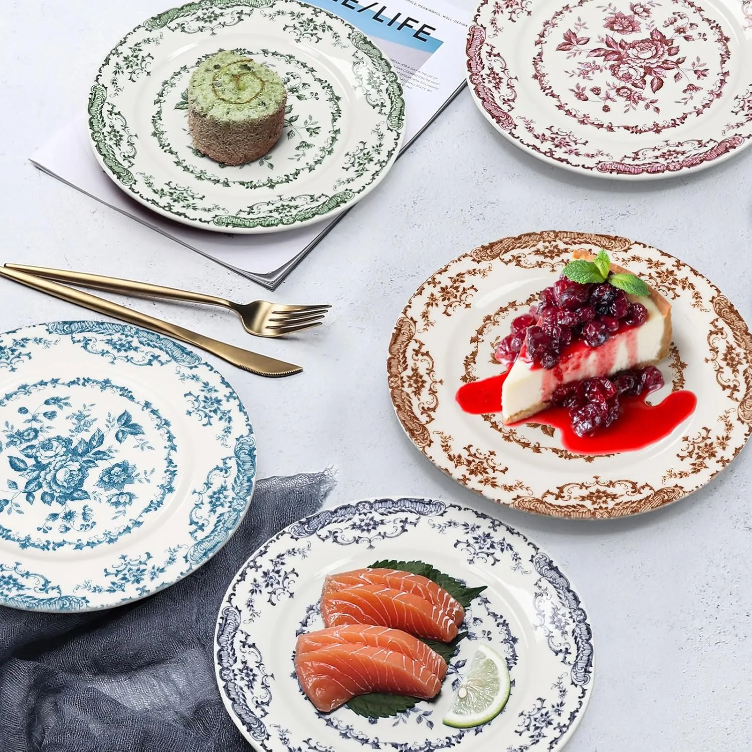 Ceramic Salad Plates Set of 6, 8.5 Inch, Microwave Safe, White Porcelain Dessert Plates