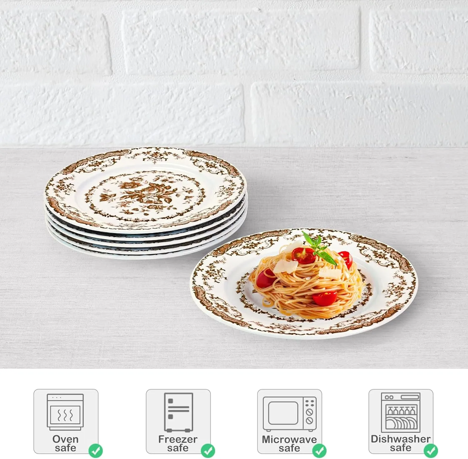 Ceramic Salad Plates Set of 6, 8.5 Inch, Microwave Safe, White Porcelain Dessert Plates