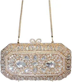 Champagne Square Gold Full Diamond Chain Bag Banquet Hand-made Rhinestone Clutch Bag