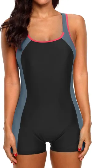 CharmLeaks Womens Boyleg Racerback One Piece Swimsuit Athletic Full Coverage Swimwear Lap Swimming Suit