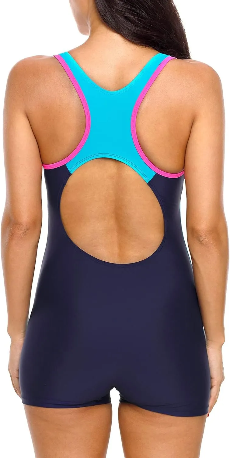 CharmLeaks Womens Boyleg Racerback One Piece Swimsuit Athletic Full Coverage Swimwear Lap Swimming Suit