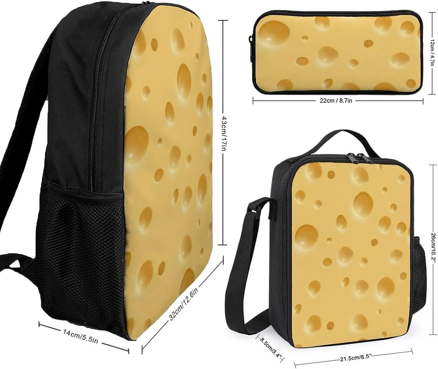 Cheese Shoulder Backpack Diagonal Lunch Bag Pencil Case Set