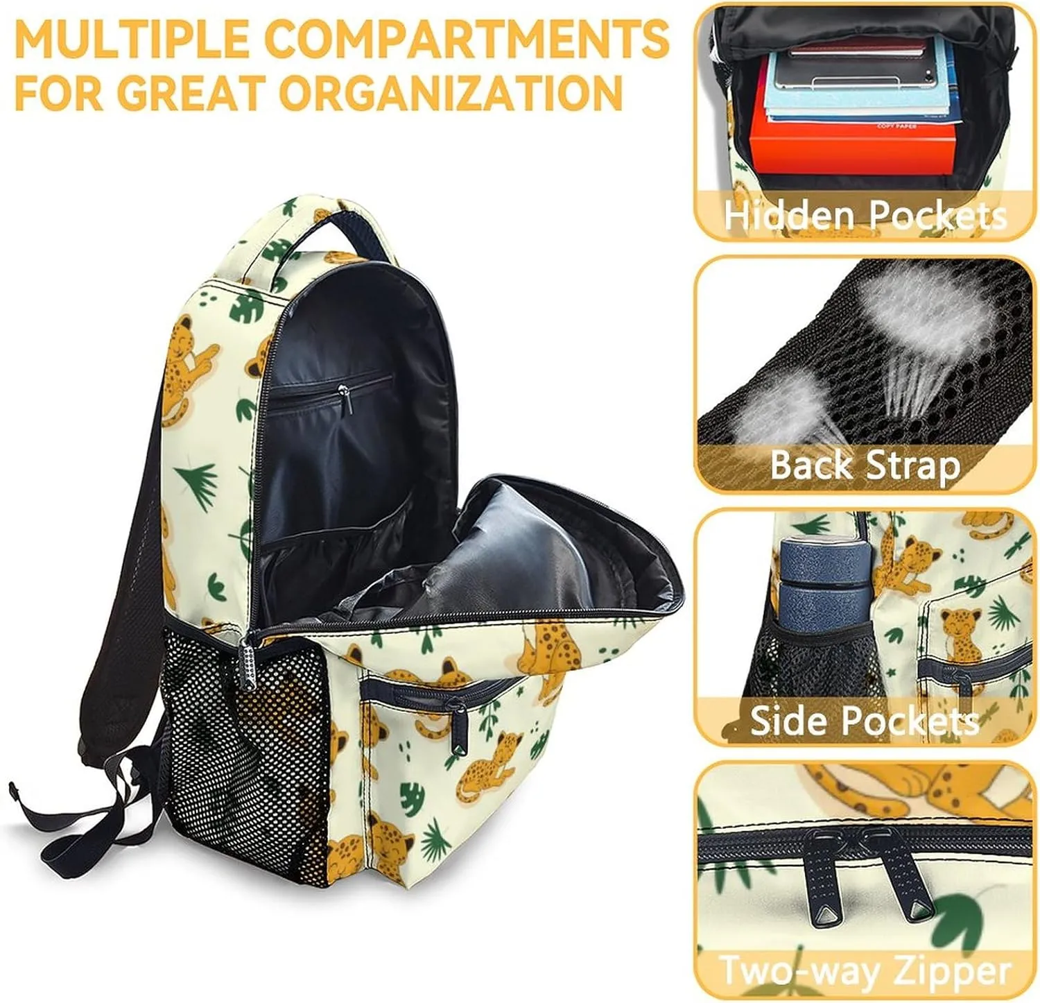 Cheetah Backpack with Lunch Box and Pencil Case for Girls Boys, 16 Inch School Bookbag with Adjustable Straps, Travel Bag Durable, Lightweight, Large Capacity