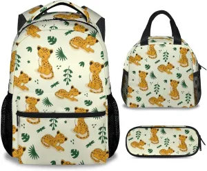 Cheetah Backpack with Lunch Box and Pencil Case for Girls Boys, 16 Inch School Bookbag with Adjustable Straps, Travel Bag Durable, Lightweight, Large Capacity