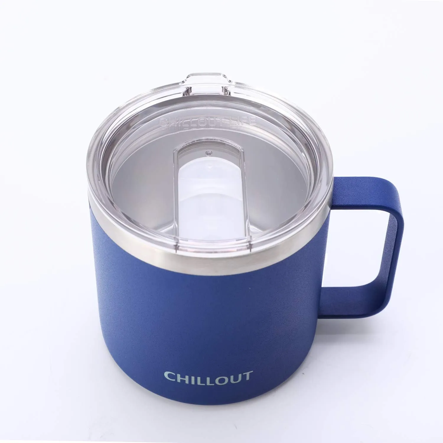 CHILLOUT LIFE Stainless Steel 16 oz Vacuum Insulated Coffee Mug with Handle and Lid, Large Thermal Camping Coffee Mug Cup with Durable Sliding Top for Men & Women - Keeps Beverages Hot/Cold