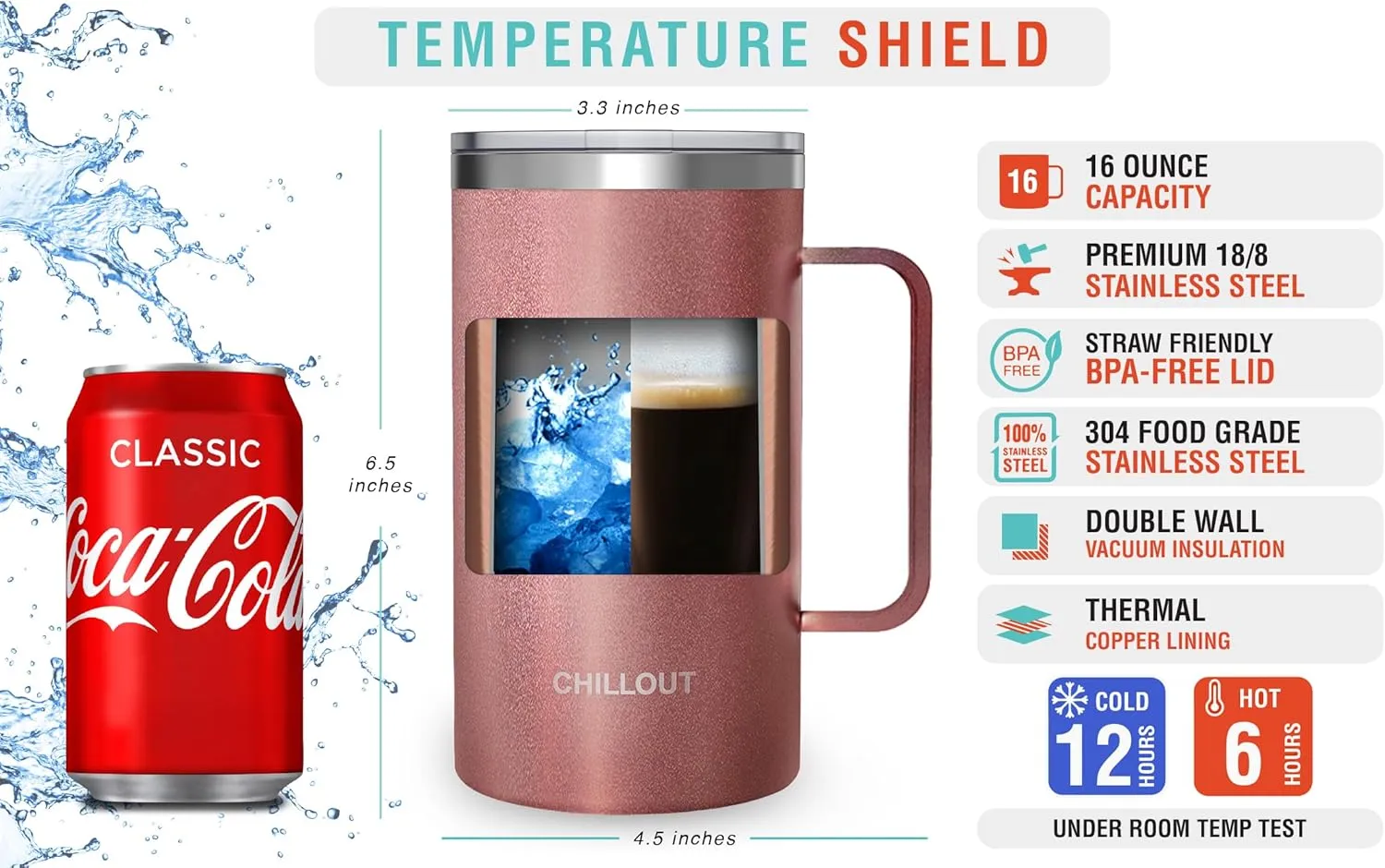 CHILLOUT LIFE Stainless Steel 20 oz Vacuum Insulated Coffee Mug with Handle and Lid, Large Thermal Camping Coffee Mug Cup with Durable Sliding Lid for Men & Women, Keeps your Beverages Hot/Cold