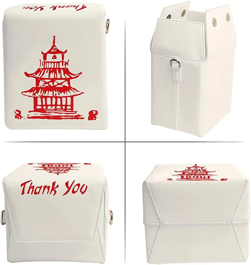 Chinese Takeout Box Style Shoulder Bag PU Leather Crossbody Bags for Women