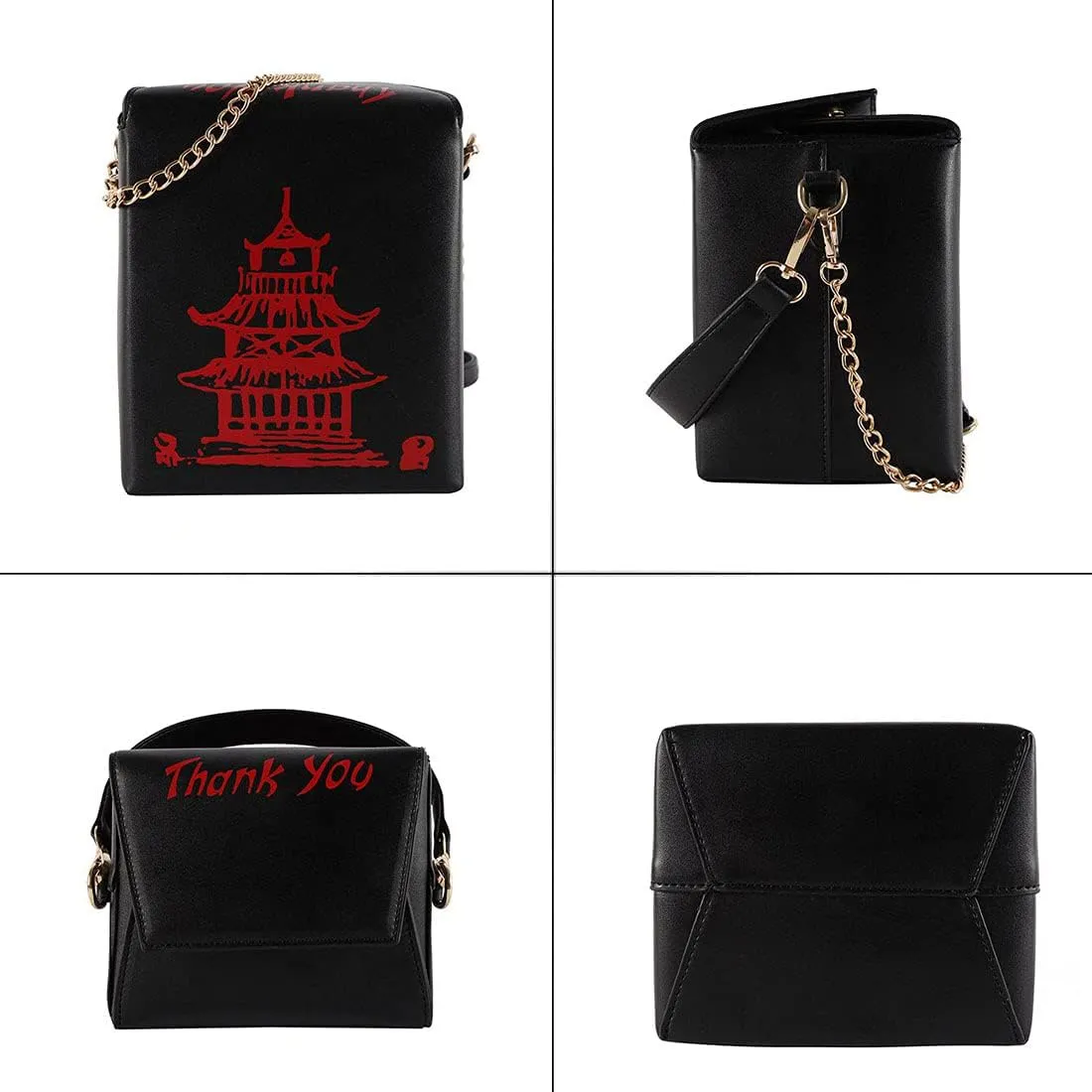 Chinese Takeout Box Style Shoulder Bag PU Leather Crossbody Bags for Women