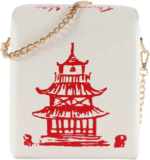 Chinese Takeout Box Style Shoulder Bag PU Leather Crossbody Bags for Women