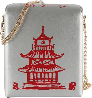 Chinese Takeout Box Style Shoulder Bag PU Leather Crossbody Bags for Women