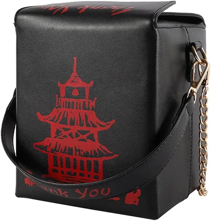 Chinese Takeout Box Style Shoulder Bag PU Leather Crossbody Bags for Women