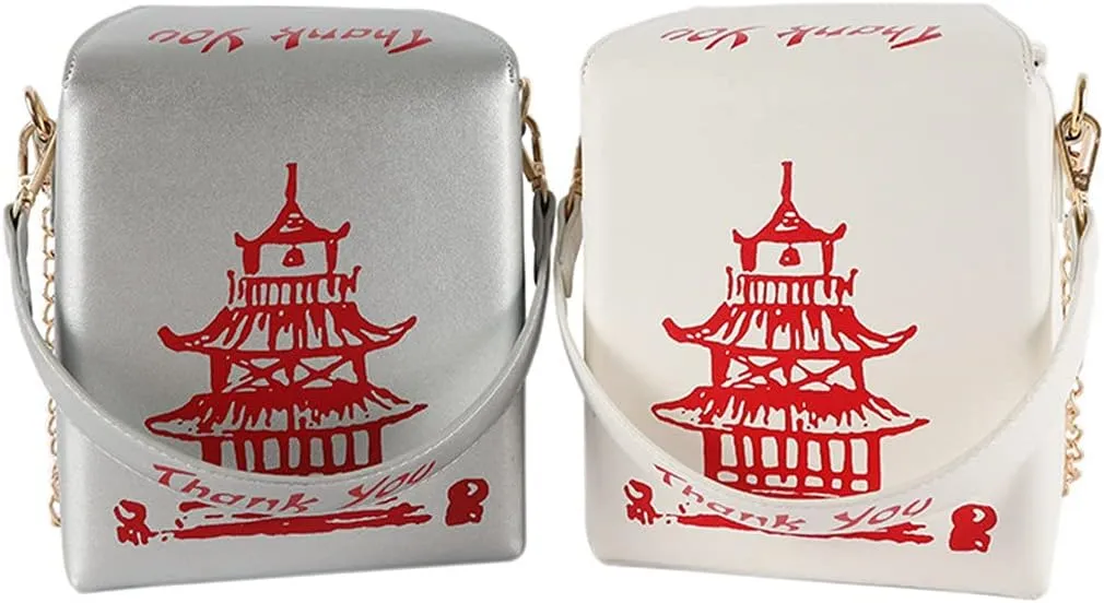 Chinese Takeout Box Style Shoulder Bag PU Leather Crossbody Bags for Women