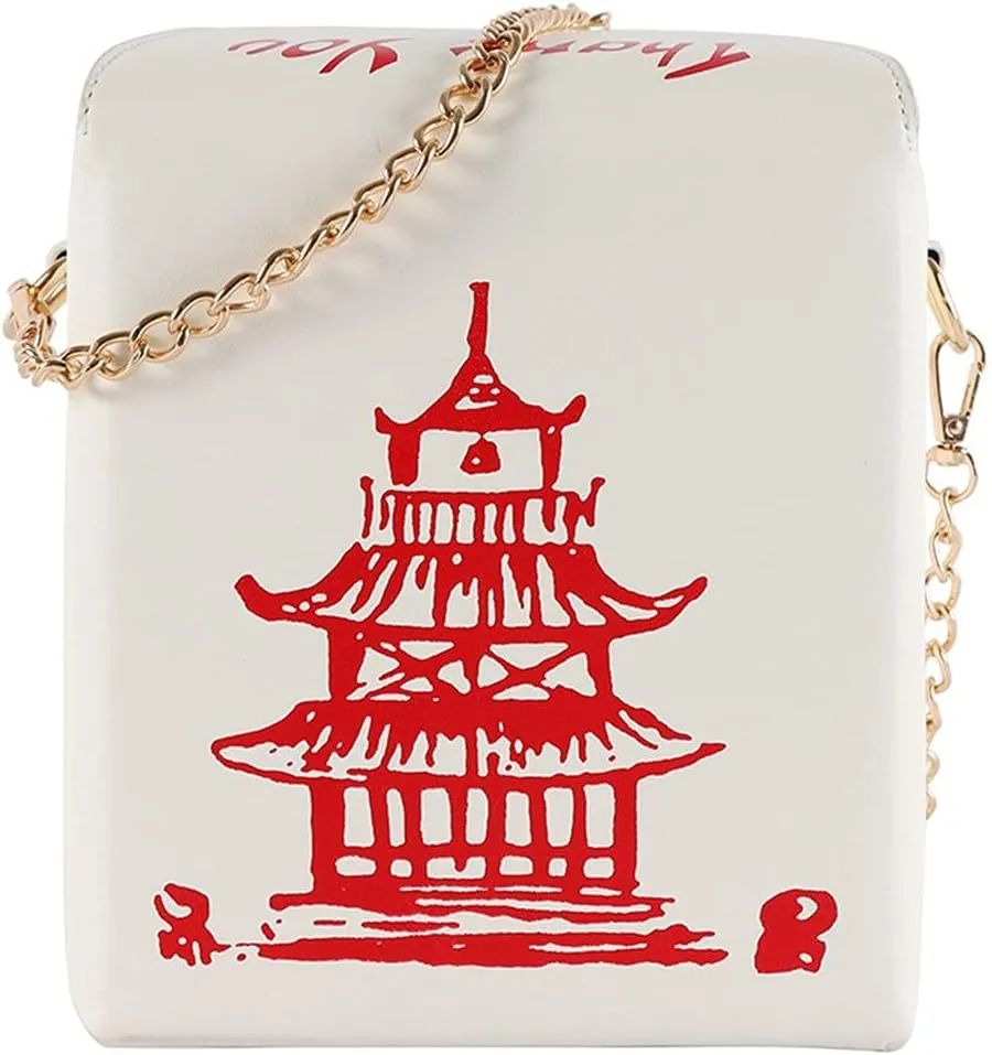 Chinese Takeout Box Style Shoulder Bag PU Leather Crossbody Bags for Women