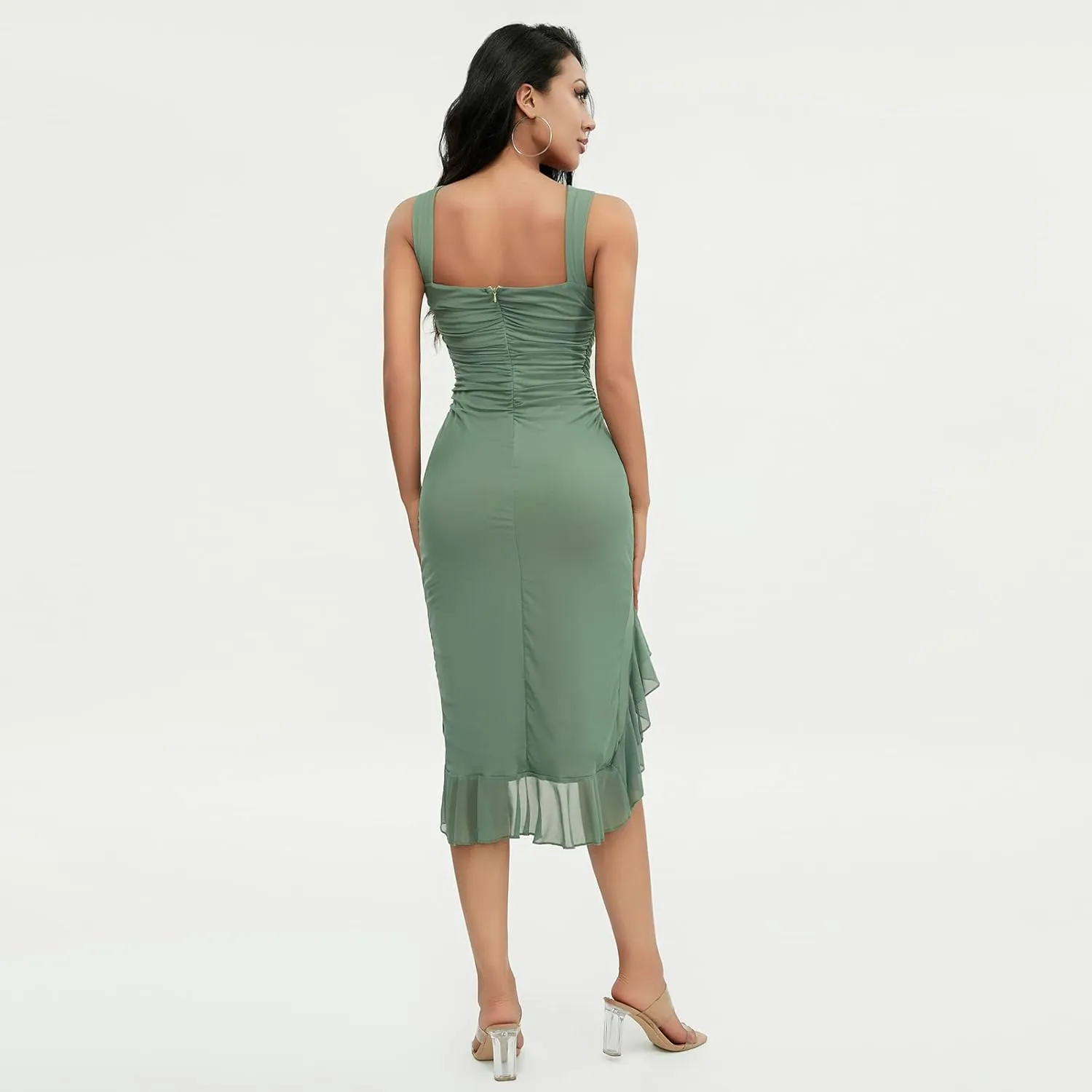 Chloefairy Women's Summer Midi Bodycon Sleeveless Backless Ruffle Hem Mermaid Cocktail Elegant Tank Dress