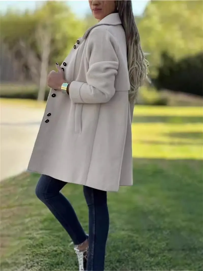 chouyatou Women's Winter Casual Lapel Collared Single Breasted Wool Pea Coat Elegant Wool Blend Overcoat